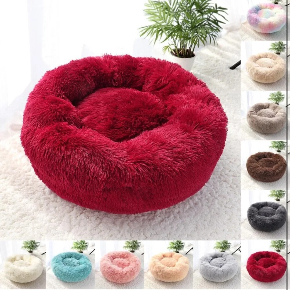Washable Cat Bed Donut Calming for Cats, Small/Medium Dogs, Round Soft
